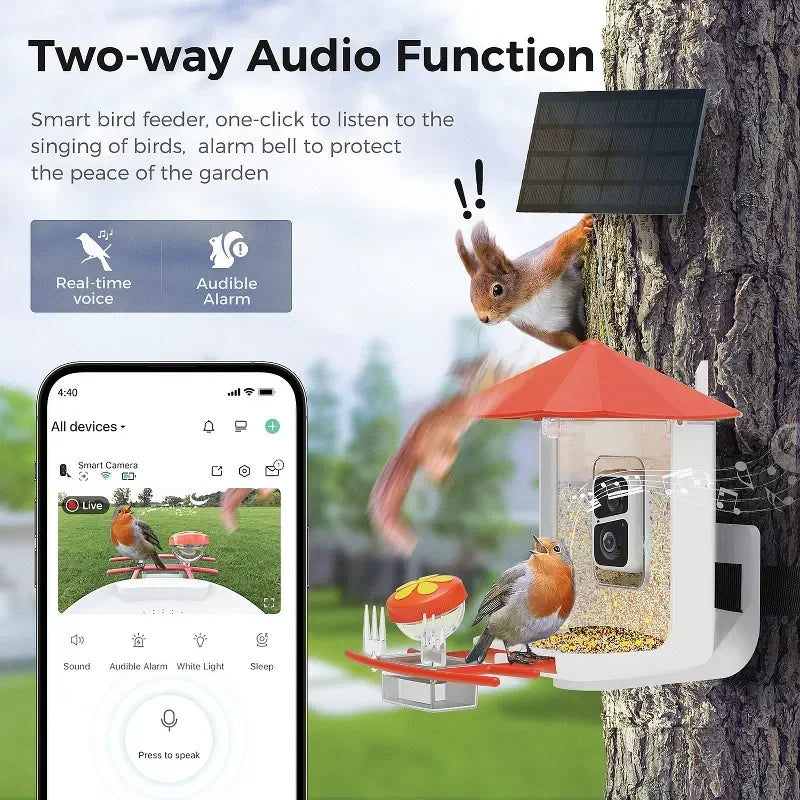 Smart Bird Feeder with Camera 1080P HD AI Bird Identification Solar Powered Night Vision 2 Way Audio Waterproof IP65 for Outdoor