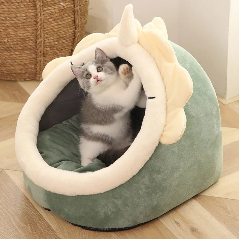 Cartoon Cat Cave Bed – Removable, Washable & Cozy Sleeping Mat for Pets
