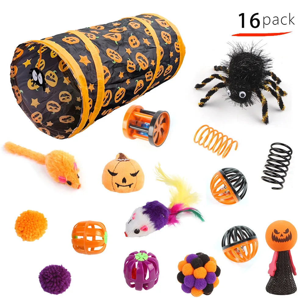 Halloween Toys Variety Pet Cat Toys Interactive Combination Set Kitten Toy Funny Cat Stick Sisal Mouse Bell