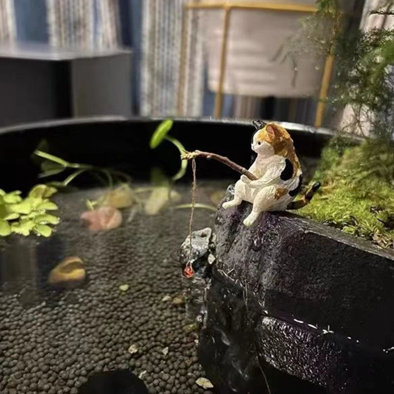 Aquarium Decoration Mini Cat Statue Fish Tank