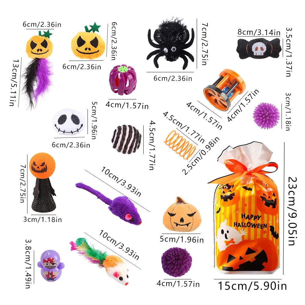 Pumpkin Bat Spider Cat Toy Set