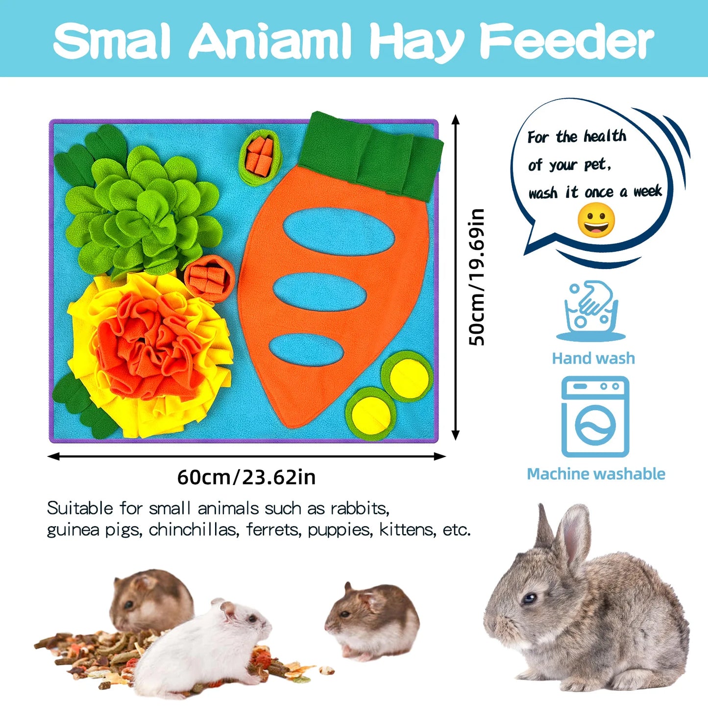 Small Pet Snuffle Mat, Rabbit Foraging Mat, Hamster Scent TrainingBlanket