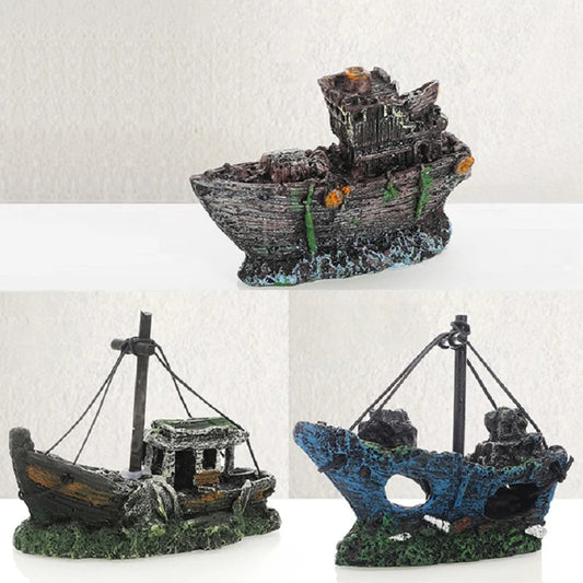 Wreck Ship Decoration Hollow Cave Resin Boat Statues Ornament