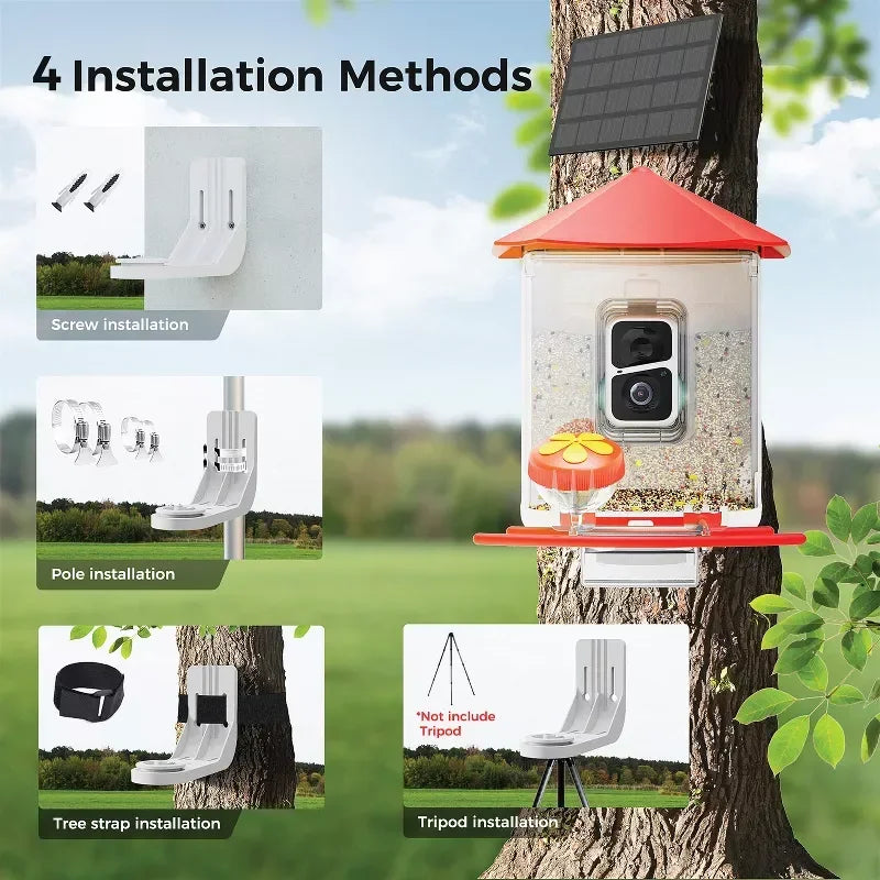 Smart Bird Feeder with Camera 1080P HD AI Bird Identification Solar Powered Night Vision 2 Way Audio Waterproof IP65 for Outdoor