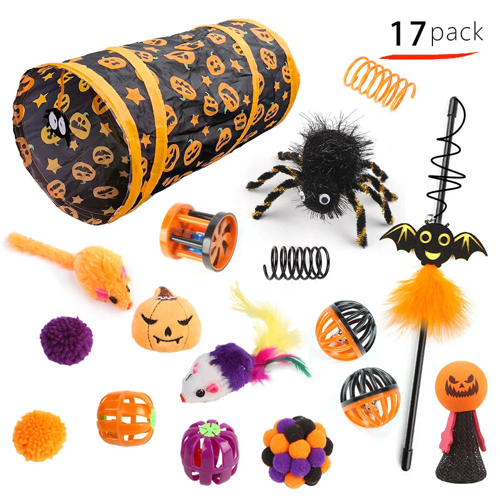 Halloween Toys Variety Pet Cat Toys Interactive Combination Set Kitten Toy Funny Cat Stick Sisal Mouse Bell
