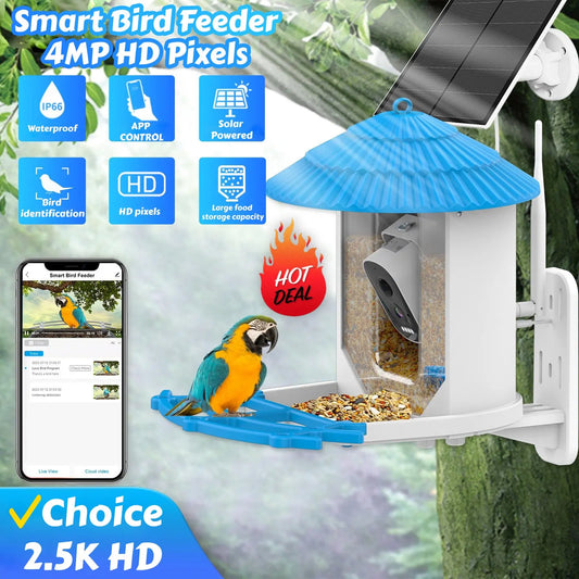 Bird Smart Feeder with Camera 2.5k HD Solar Low Power Night Vision IP66 Waterproof Real Bird Species Feeder