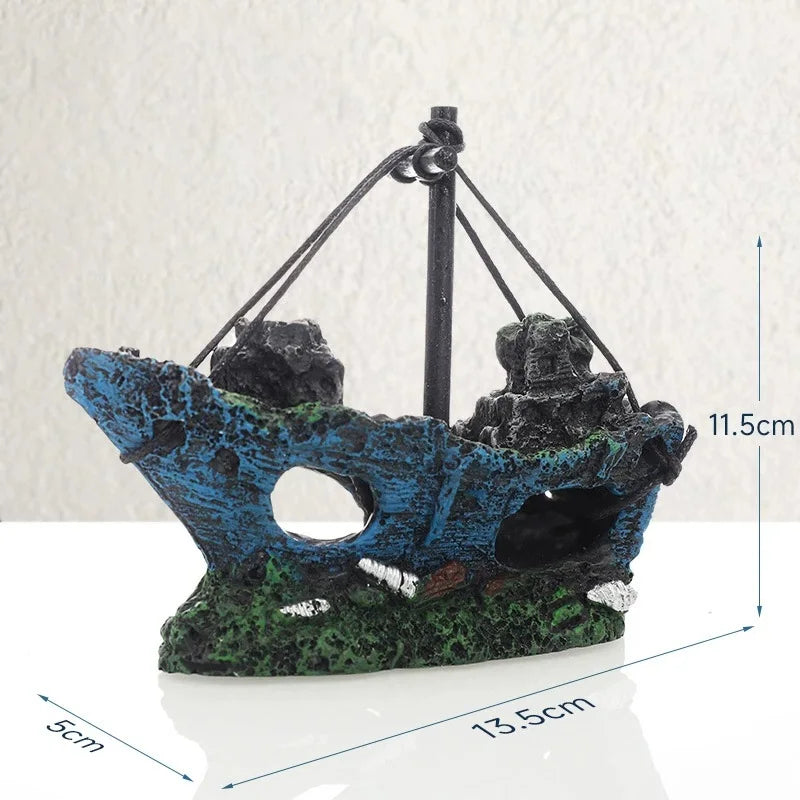 Wreck Ship Decoration Hollow Cave Resin Boat Statues Ornament