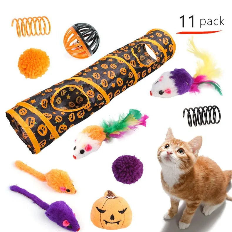 Halloween Toys Variety Pet Cat Toys Interactive Combination Set Kitten Toy Funny Cat Stick Sisal Mouse Bell
