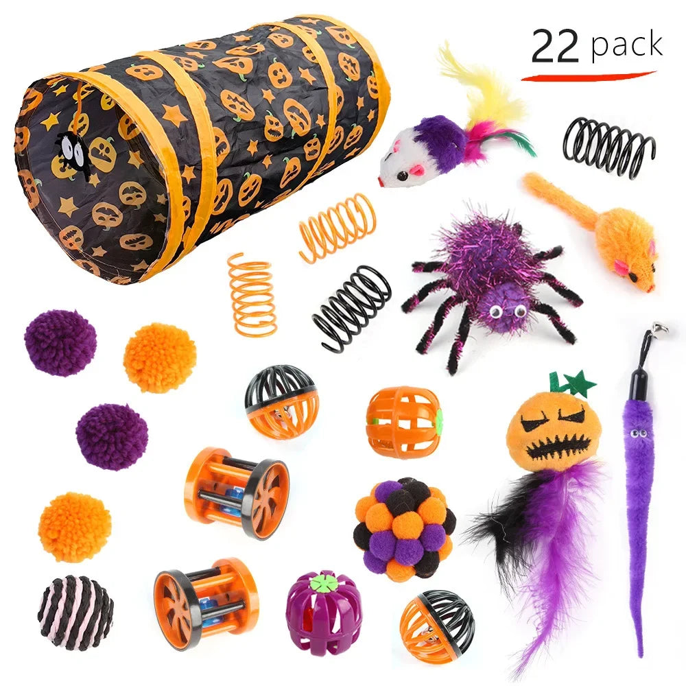 Pet Cat Halloween Toys Interactive Kitten Toy Funny Cat Tunnel Stick Sisal Mouse Bell Combination Set Kitten Toys Pet Products
