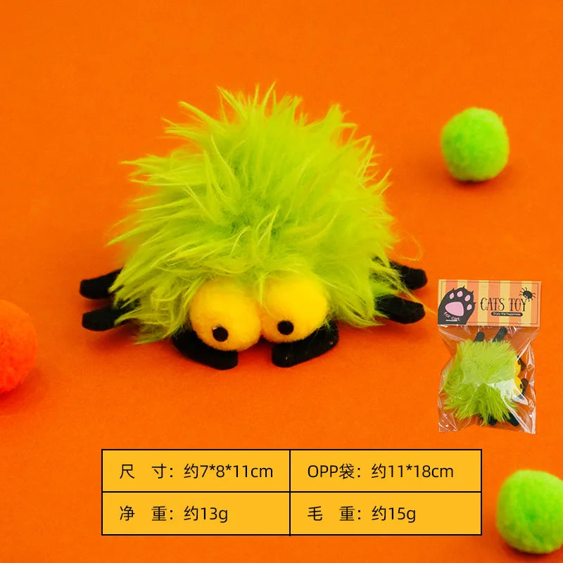Halloween Catnip Toys That Can't Be Easily Bitten Funny Cat Pet Supplie Plush Long Haired Spiders with Bells Interactive Cat Toy