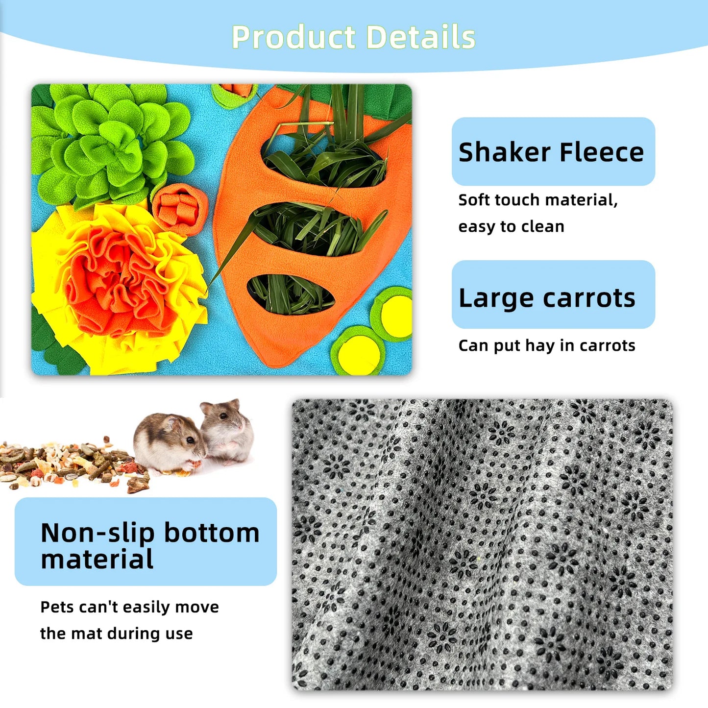 Small Pet Snuffle Mat, Rabbit Foraging Mat, Hamster Scent TrainingBlanket