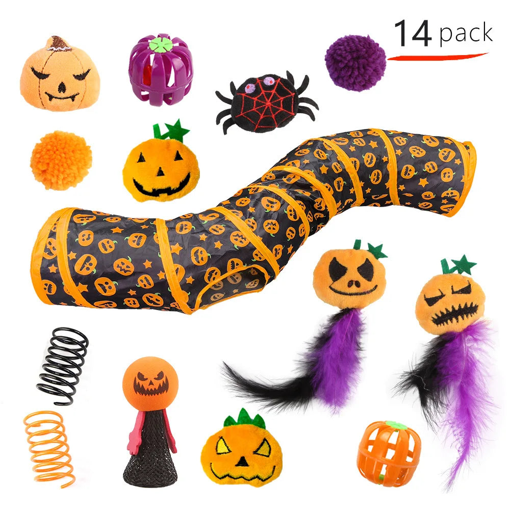 Pet Cat Halloween Toys Interactive Kitten Toy Funny Cat Tunnel Stick Sisal Mouse Bell Combination Set Kitten Toys Pet Products