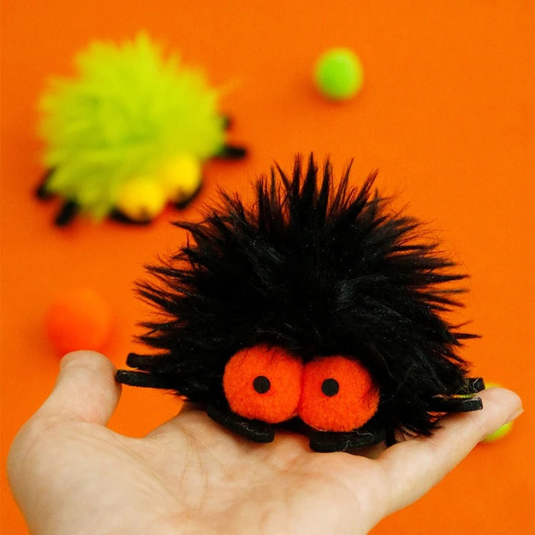 Halloween Catnip Toys That Can't Be Easily Bitten Funny Cat Pet Supplie Plush Long Haired Spiders with Bells Interactive Cat Toy