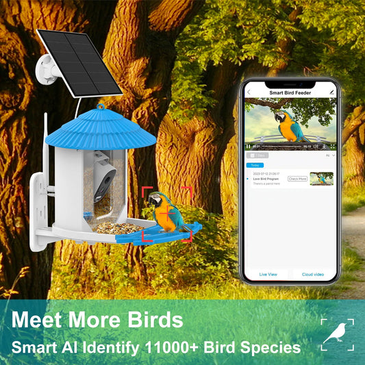 Bird Smart Feeder with Camera 2.5k HD Solar Low Power Night Vision IP66 Waterproof Real Bird Species Feeder