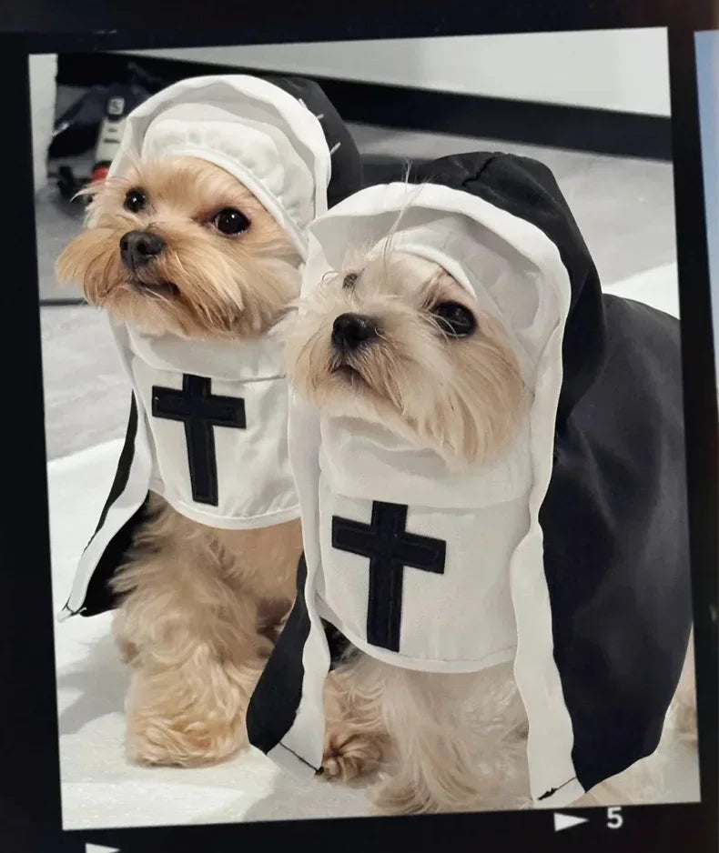 Funny Dog Cat Nun Costume – Halloween Pet Outfit with Cute Cape for Small & Medium Pets