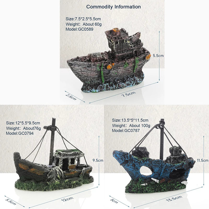 Wreck Ship Decoration Hollow Cave Resin Boat Statues Ornament