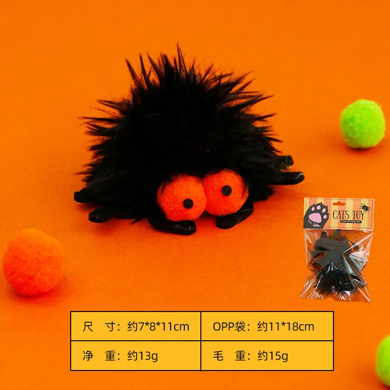 Halloween Catnip Toys That Can't Be Easily Bitten Funny Cat Pet Supplie Plush Long Haired Spiders with Bells Interactive Cat Toy