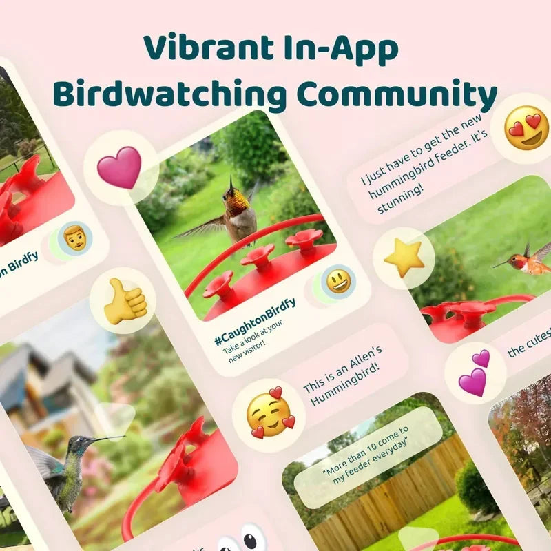 Smart Hummingbird Feeder with HD Cameras Solar Powered AI Bird Recognition Motion Detection Weatherproof 20oz Nectar Reservoir