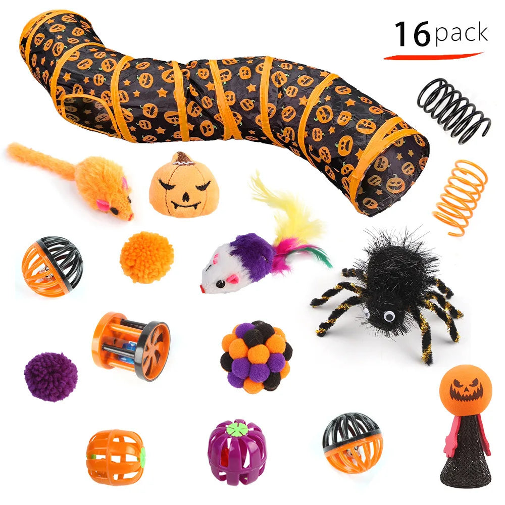 Halloween Toys Variety Pet Cat Toys Interactive Combination Set Kitten Toy Funny Cat Stick Sisal Mouse Bell