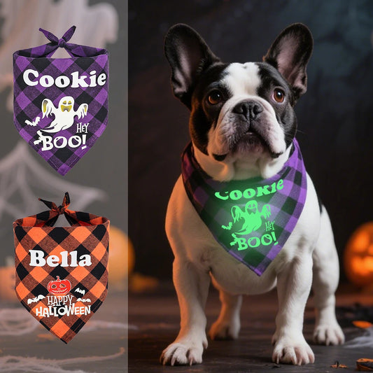 Personalized Dog Halloween Bandana – Reflective Pet Scarf for Night Parties & Safety