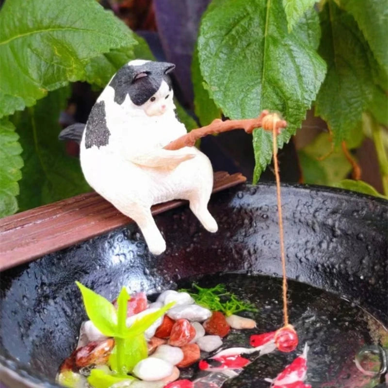 Aquarium Decoration Mini Cat Statue Fish Tank