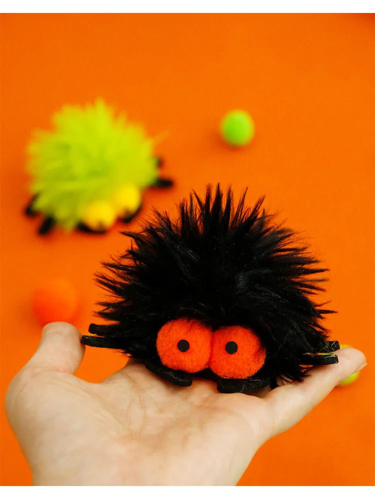 Halloween Catnip Toys That Can't Be Easily Bitten Funny Cat Pet Supplie Plush Long Haired Spiders with Bells Interactive Cat Toy