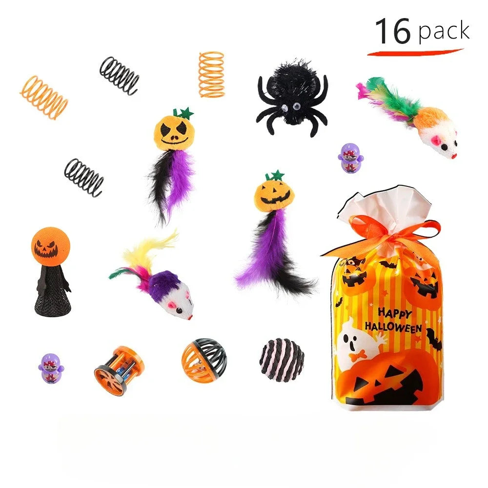 Pumpkin Bat Spider Cat Toy Set