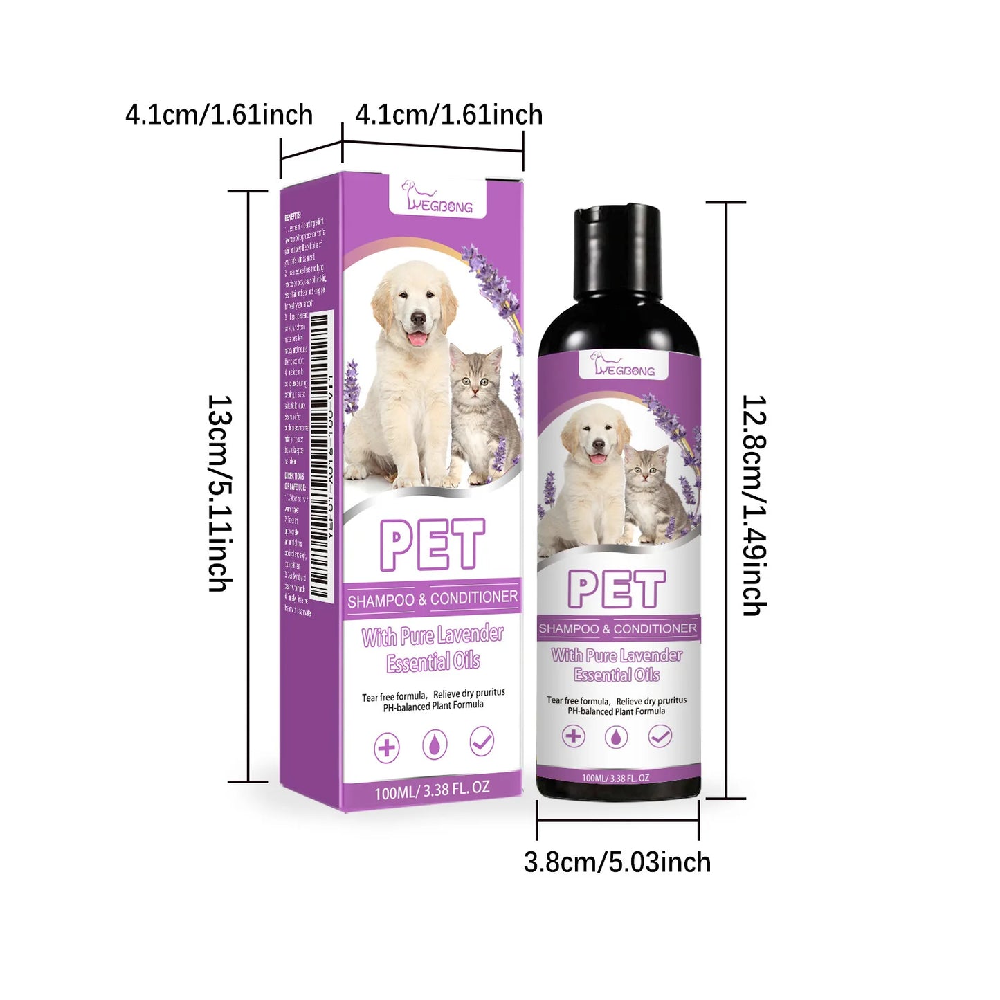 Yegbong 100ml Pet Shampoo & Conditioner – Hair Softening, Itch Relief, pH-Balanced for Cats & Dogs