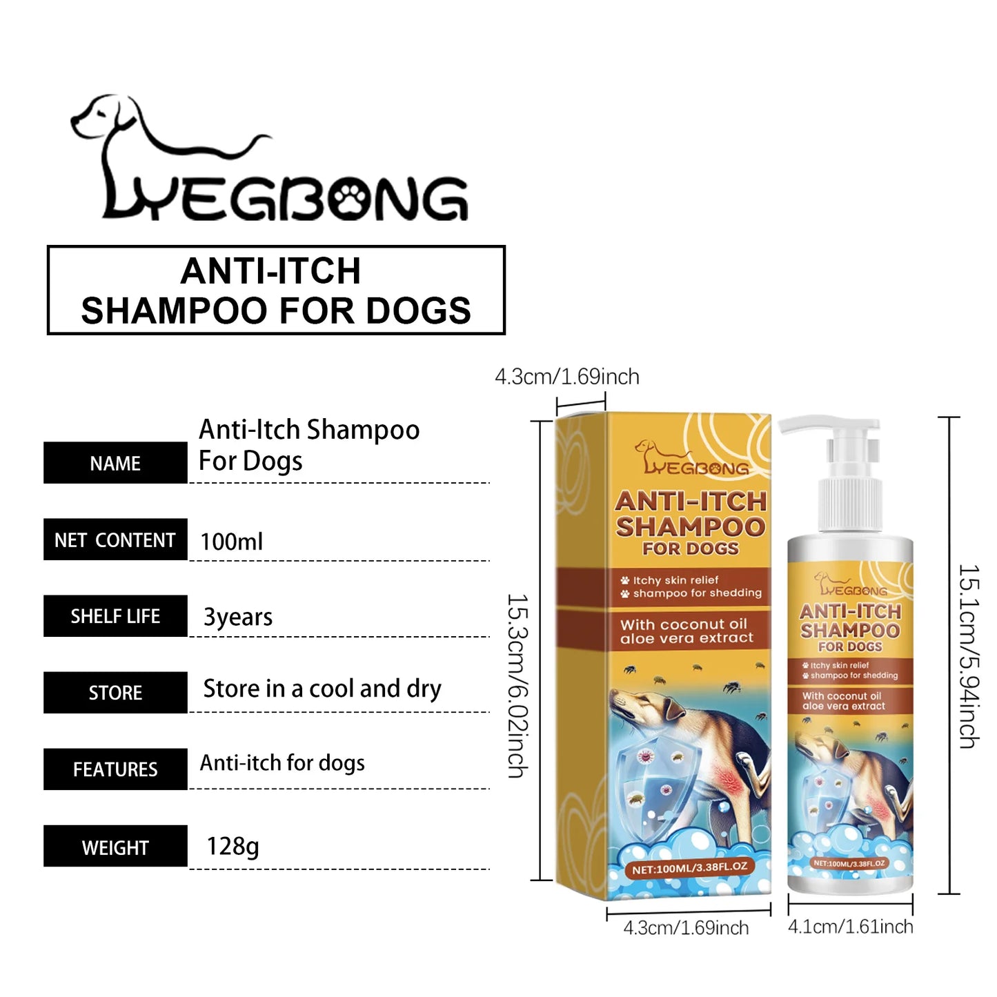 Yegbong 100ml Dog Shampoo – Relieve Itchy Skin, Hydrating, Nourishing & Deodorizing Pet Wash