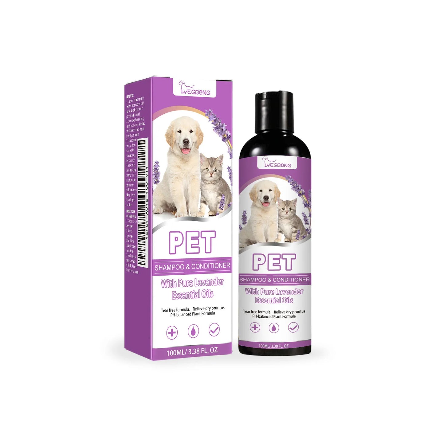Yegbong 100ml Pet Shampoo & Conditioner – Hair Softening, Itch Relief, pH-Balanced for Cats & Dogs
