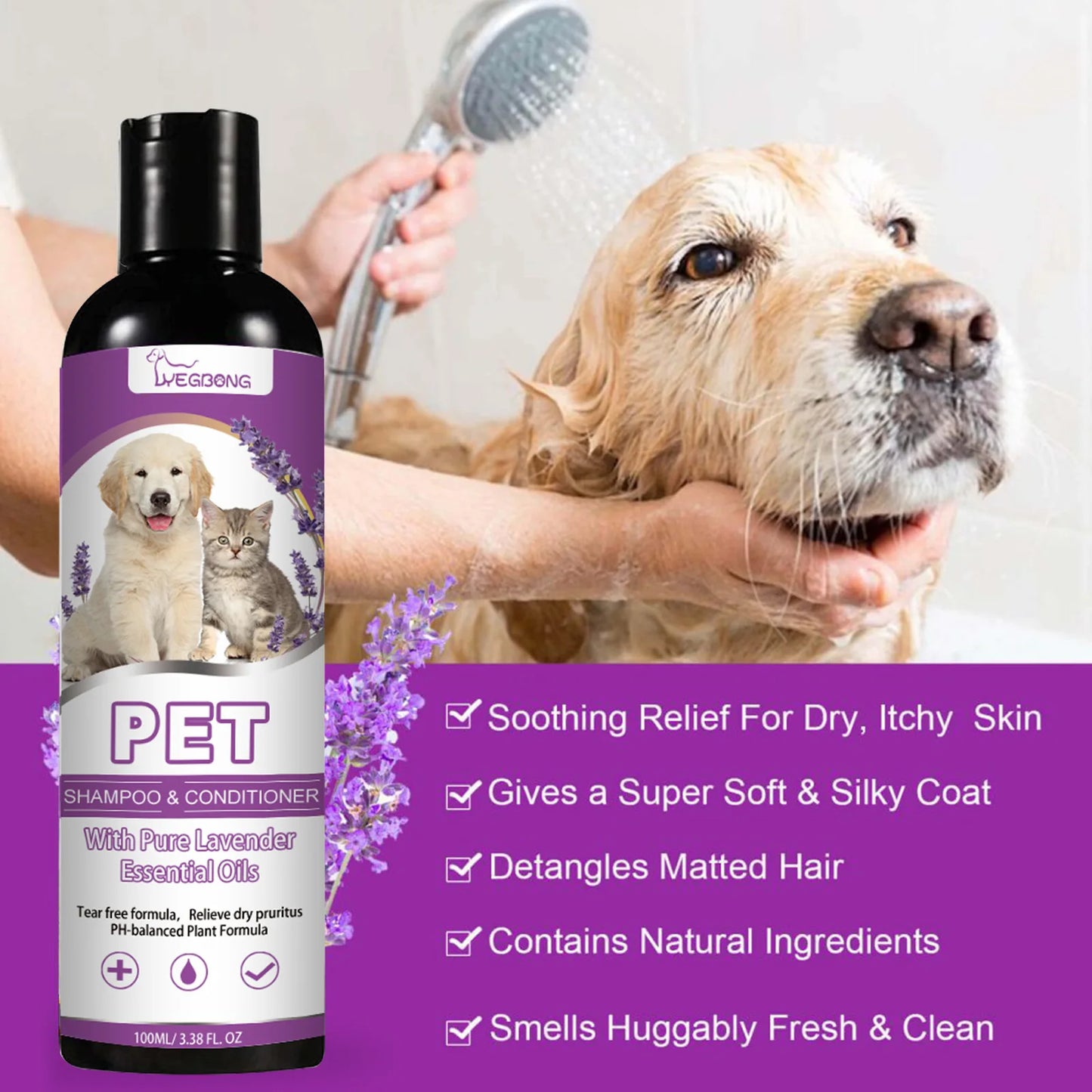 Yegbong 100ml Pet Shampoo & Conditioner – Hair Softening, Itch Relief, pH-Balanced for Cats & Dogs