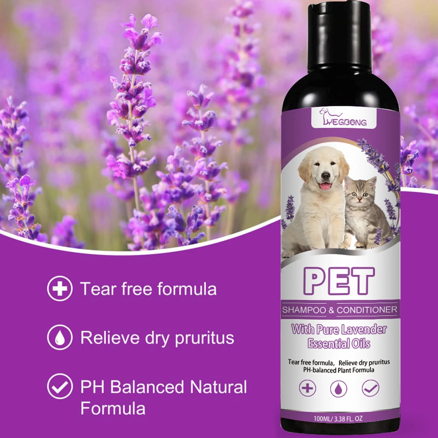 Yegbong 100ml Pet Shampoo & Conditioner – Hair Softening, Itch Relief, pH-Balanced for Cats & Dogs