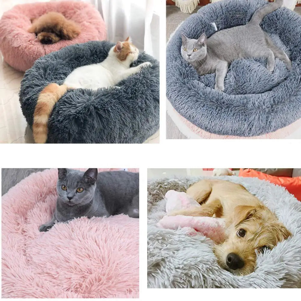 Large Round Pet Bed – Super Soft Plush Dog & Cat House for Winter Sleeping