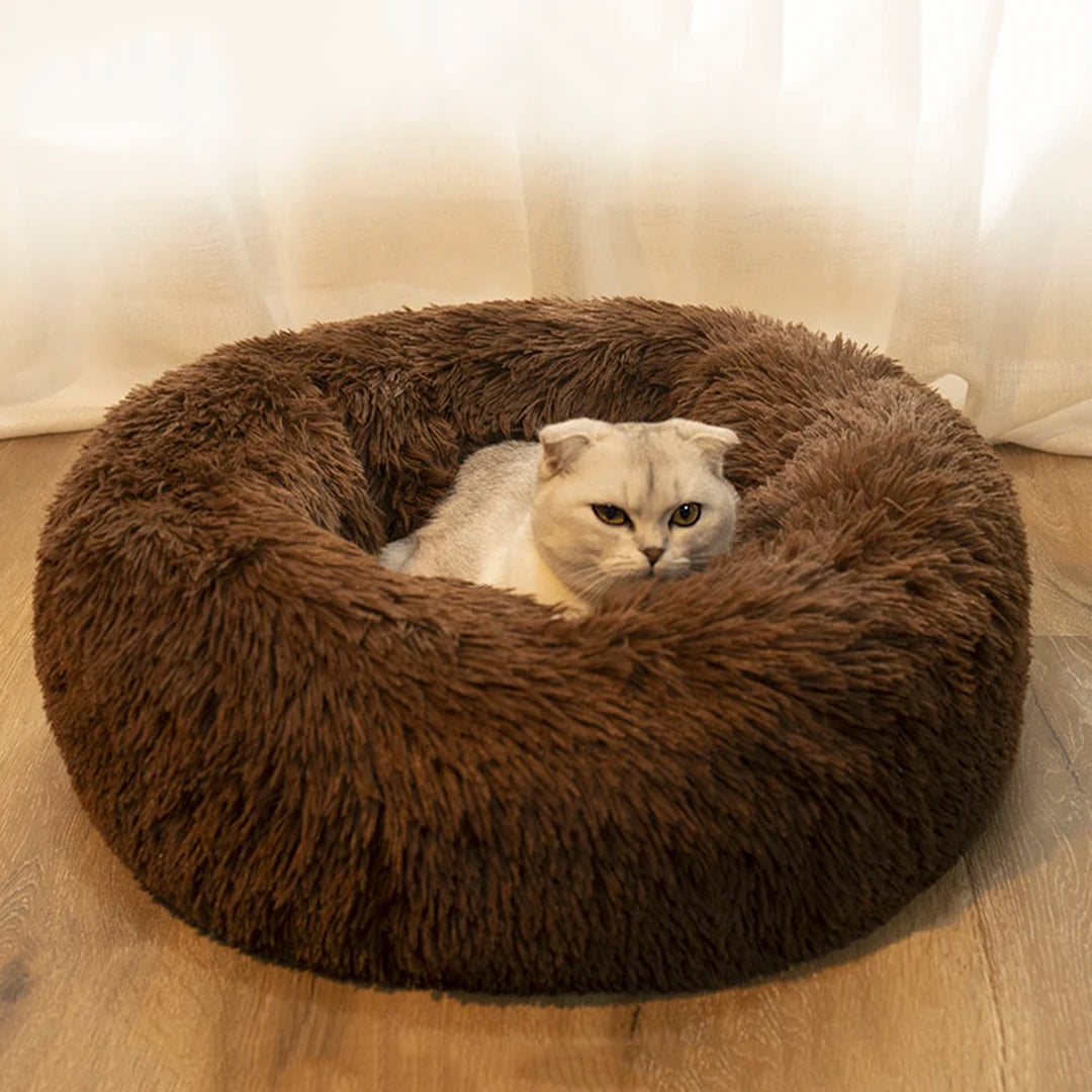 Large Round Pet Bed – Super Soft Plush Dog & Cat House for Winter Sleeping