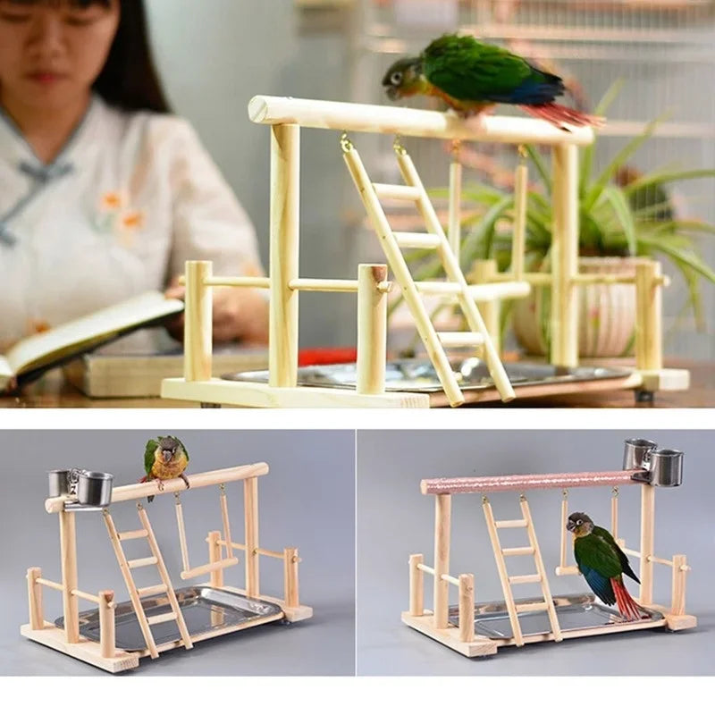 Bird Toy Activity Center – Cage Stand with Perch, Ladder, Hammock & Feeder