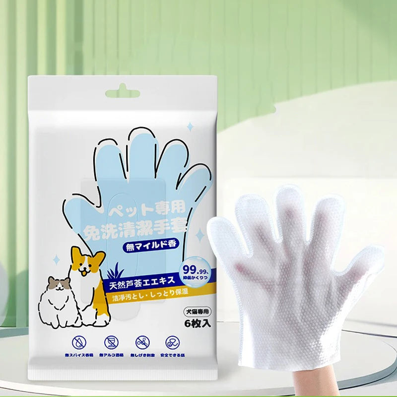 Pet Wash Cleaning Gloves for Cats & Dogs – 6pcs Deodorizing Bath & Grooming Wipes