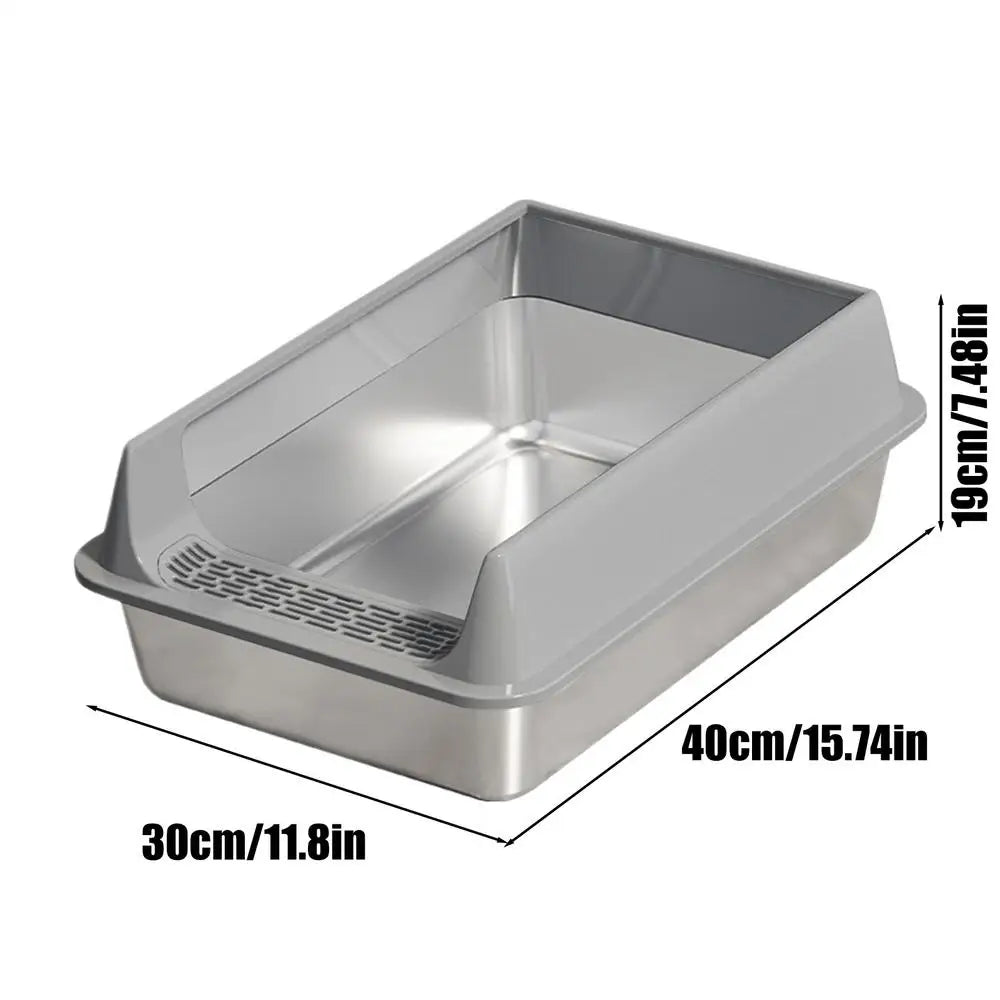 Stainless Steel High-Sided Cat Litter Box with Lid & Scoop