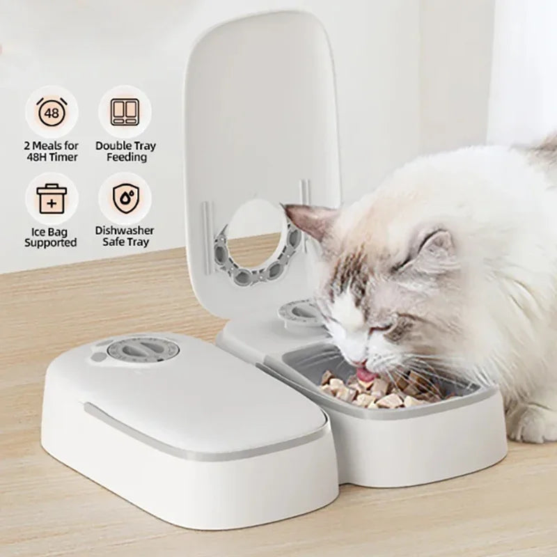2-Meal Automatic Pet Feeder – Smart Dual Bowls for Dogs & Cats