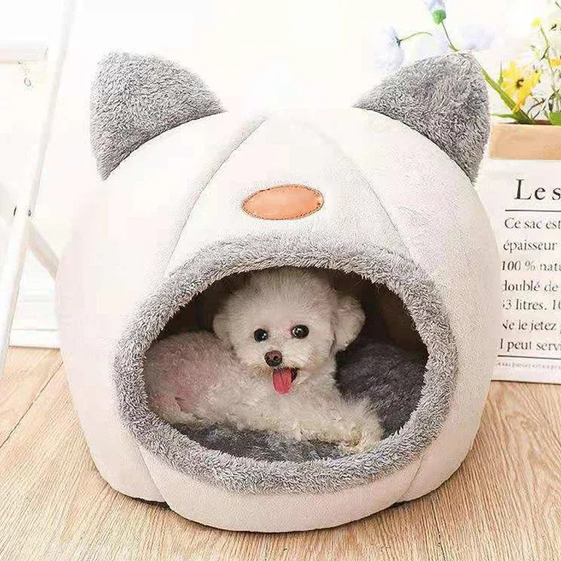 Cozy Winter Cat & Small Dog Bed – Indoor Cave, Tent & Basket for Pets