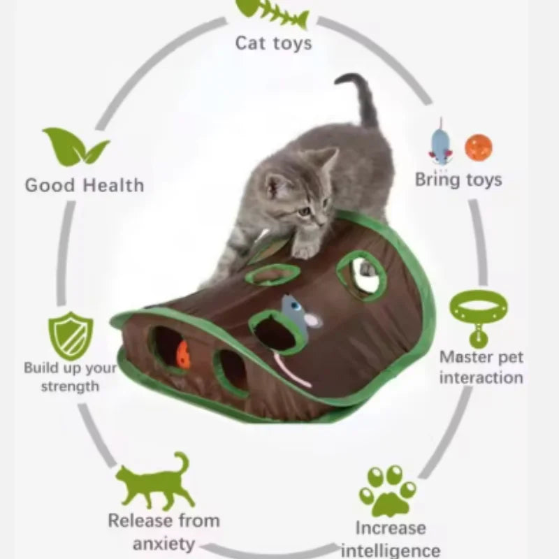 Cat Tunnel Hide & Seek Toy – Hidden Mouse, Foldable & Interactive