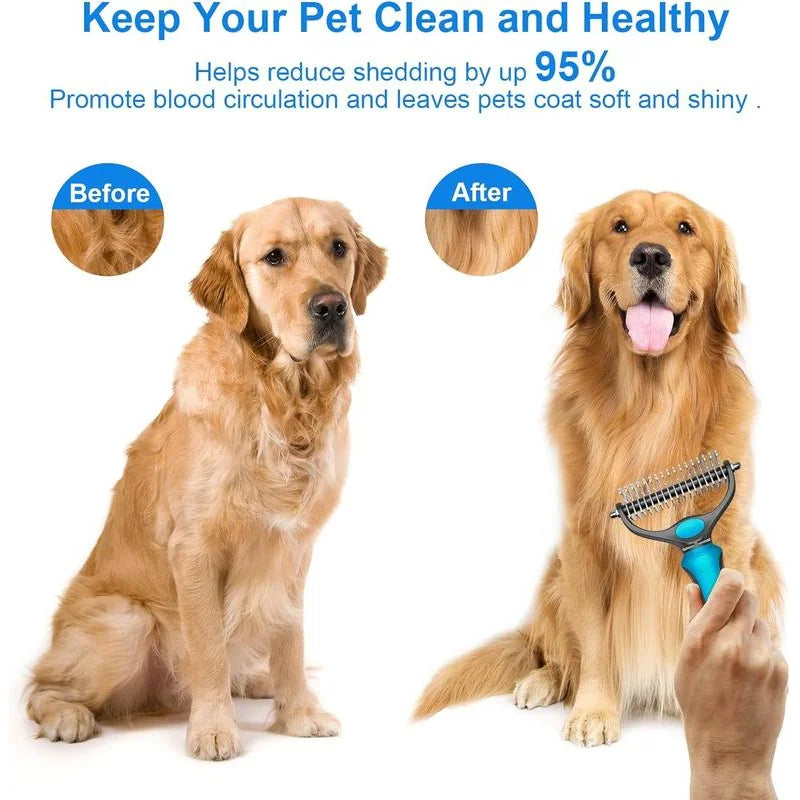 Stainless Pet Grooming Brush – Deshedding, Fur Removal & Knot Cutter for Dogs & Cats