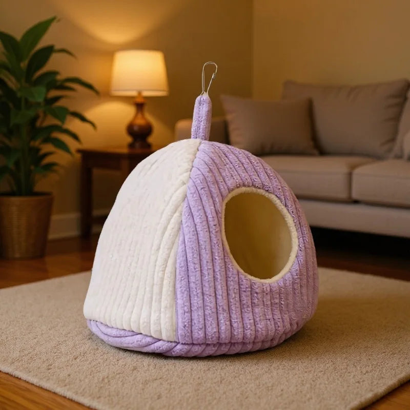 Warm Fleece-Lined Parrot Nest – Hanging Yellow Bed for Small Birds