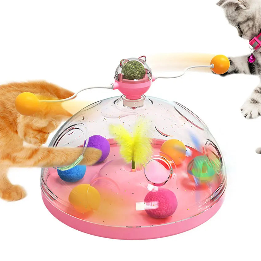Interactive Cat Track Toy – Multi-Function Turntable with Feather & Catnip for Kittens
