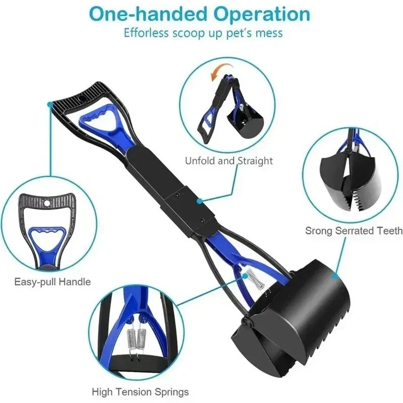 Long Handle Poop Scooper – Folding Waste Cleanup Tool for Dogs