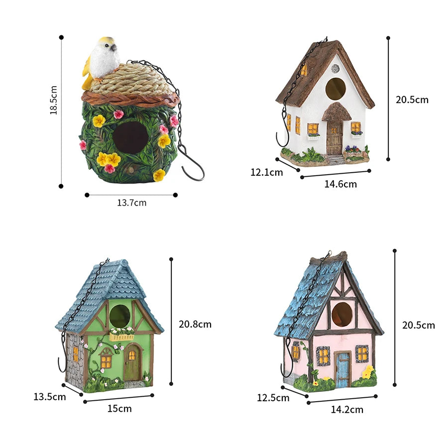 Outdoor Resin Birdhouse – Hanging Garden Cabin for Small Birds