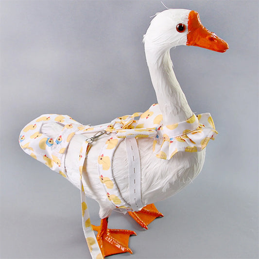 Adorable Pet Goose Chicken Duck Harness and Diaper Set with Duck Print Design - 2 Pieces Adjustable Leash Included