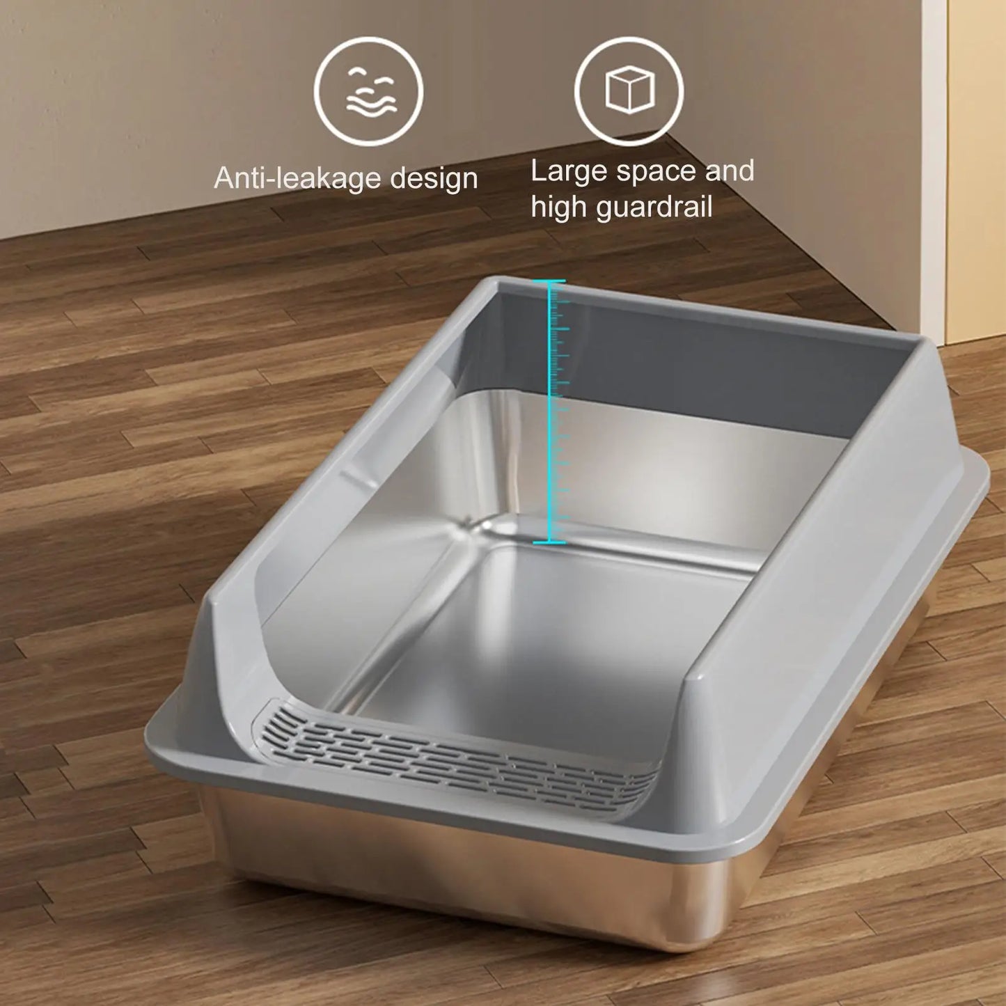 Stainless Steel High-Sided Cat Litter Box with Lid & Scoop
