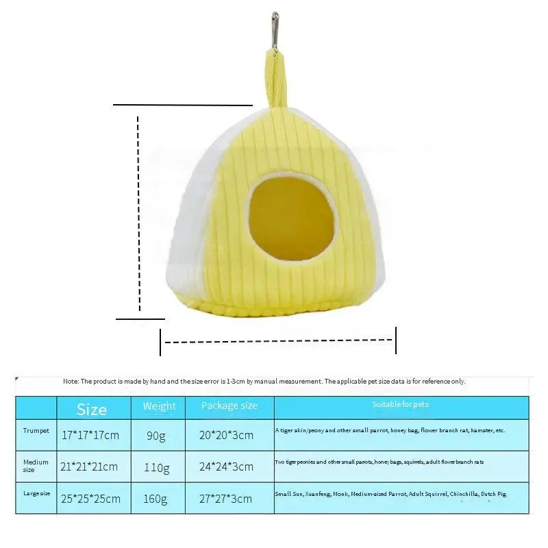 Warm Fleece-Lined Parrot Nest – Hanging Yellow Bed for Small Birds