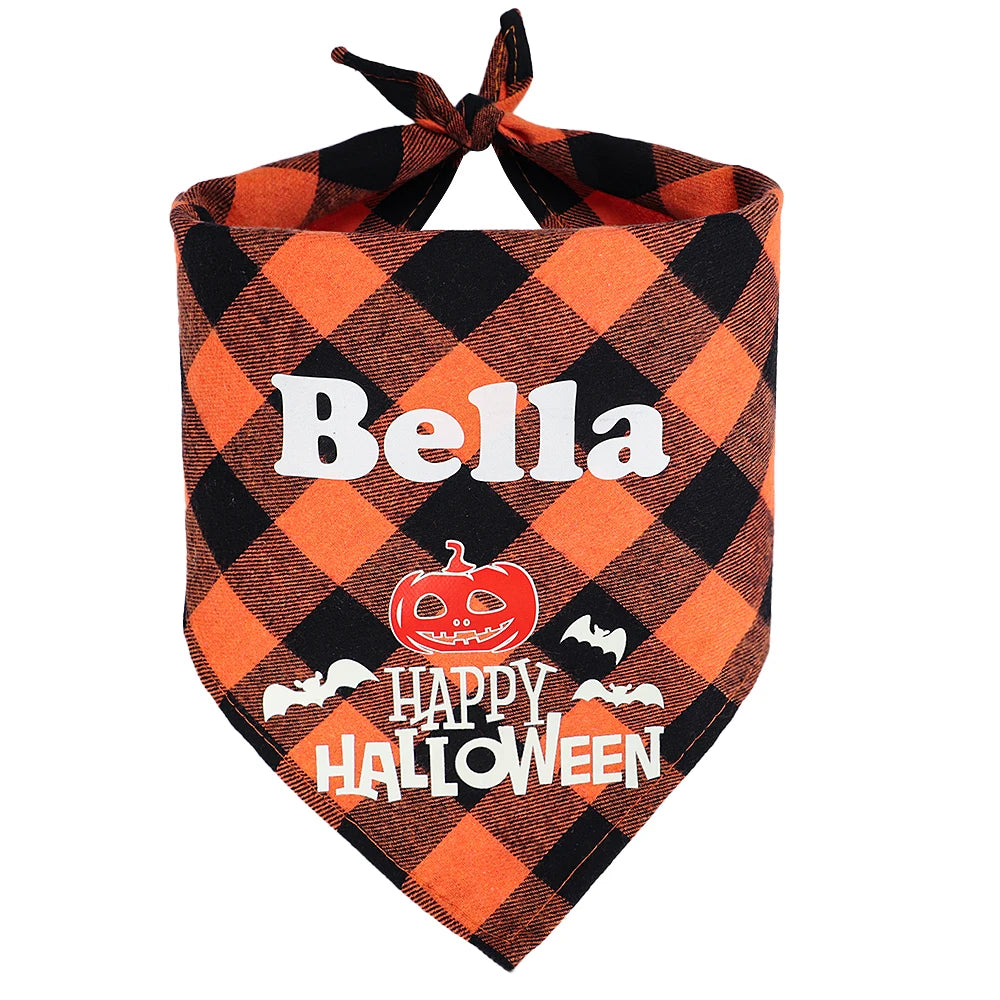 Personalized Dog Halloween Bandana – Reflective Pet Scarf for Night Parties & Safety