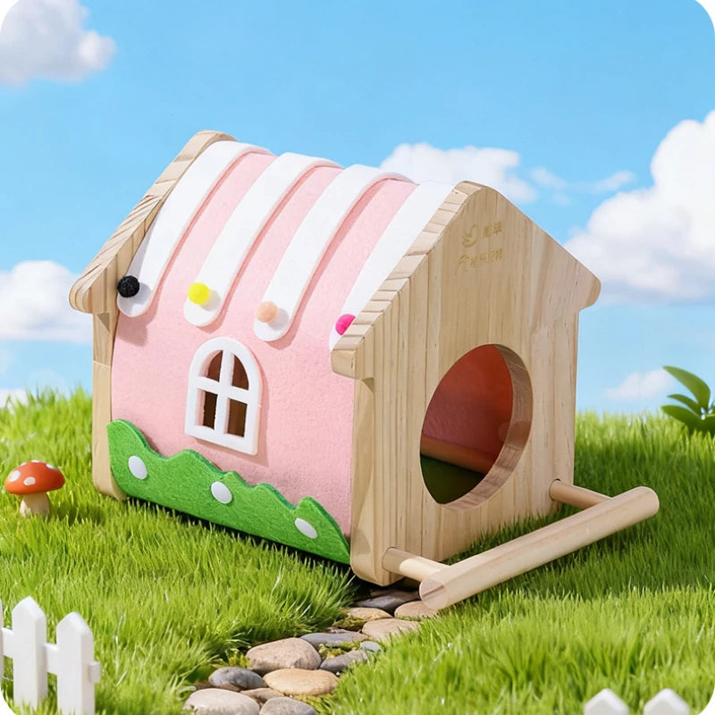 Winter Felt Wood Parakeet Nest Box – Colorful Bird House for Lovebirds & Cockatiels